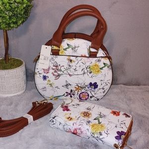 Circle Flower Print Brown & White Set